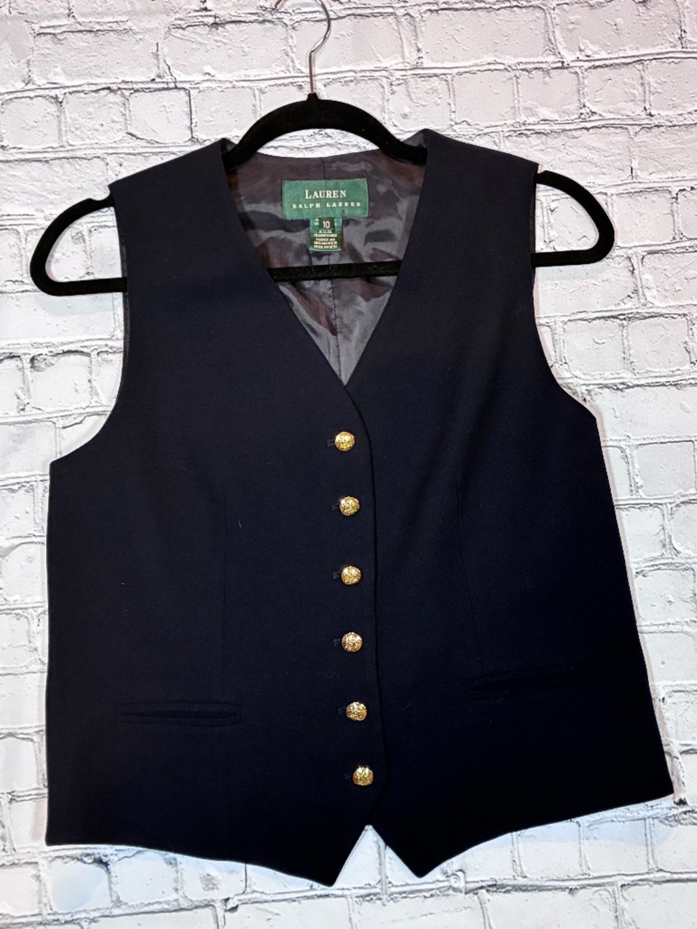 Lauren Ralph Lauren Navy Wool Gold Button Vest Size 10